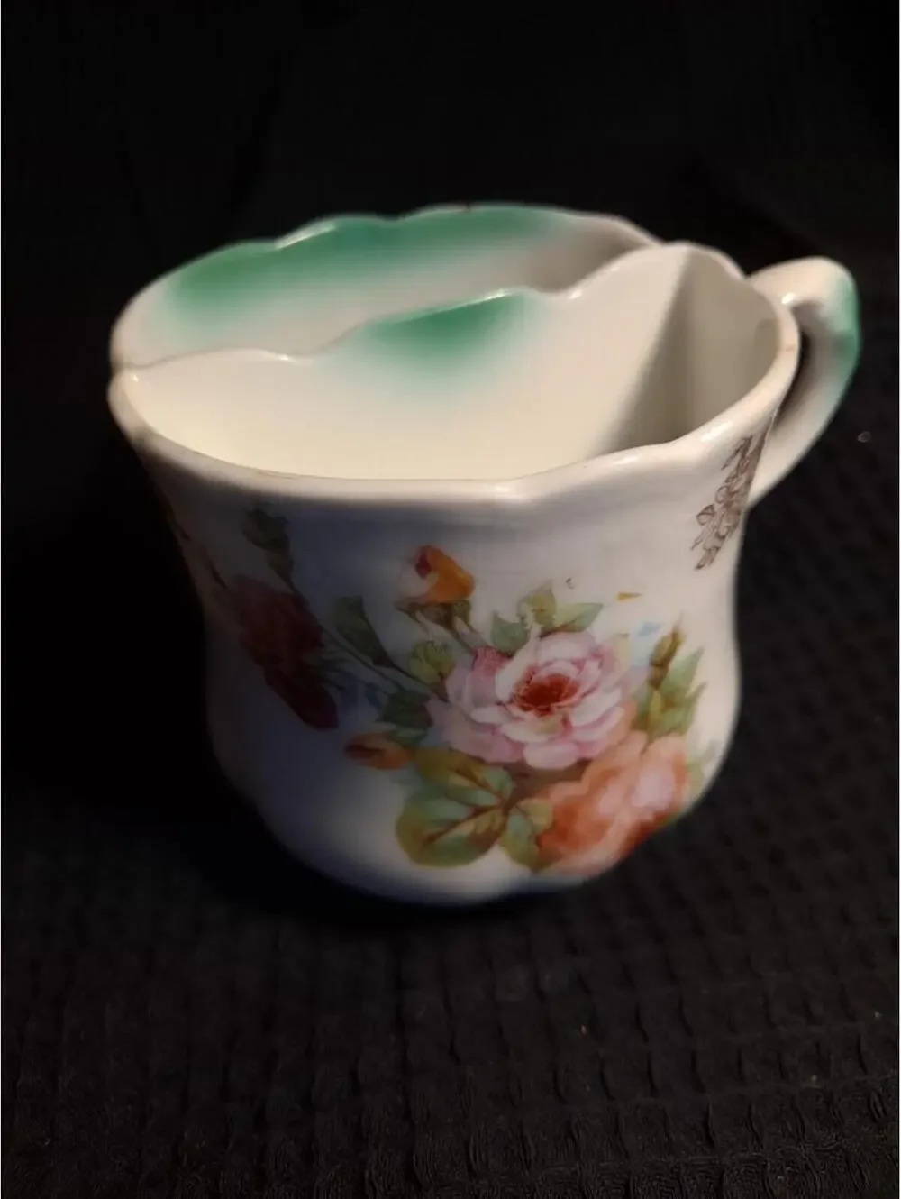Vintage Mustache Teacup Shaving Cup Mug Mint Green Purple Pink Flowers